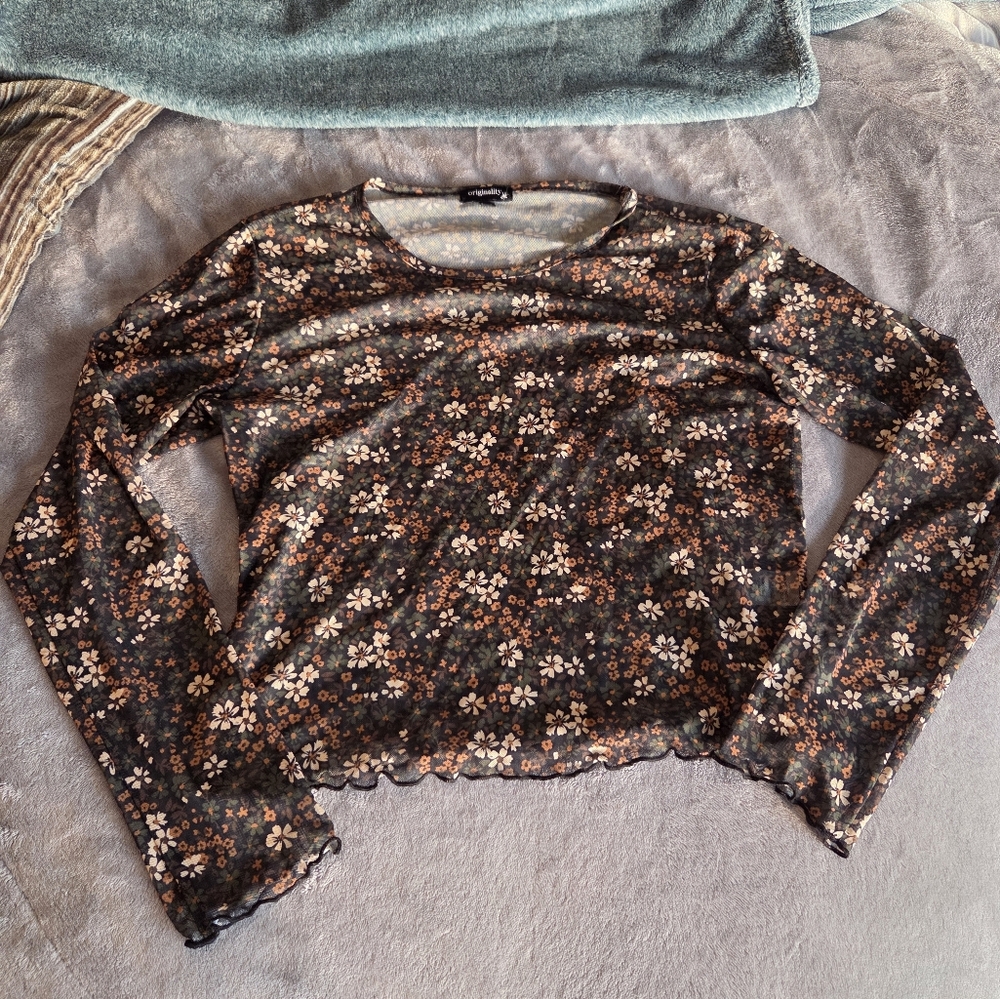 Floral Originality See Through Shirt - Black, Brown, Floral - X-Large